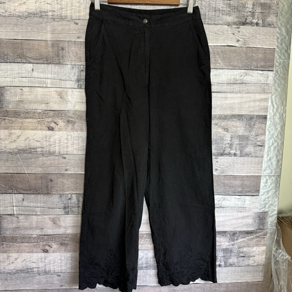Disturbia Goth Ceres Cotton Moth Broderie Hem Trousers Washed Black SZ 4